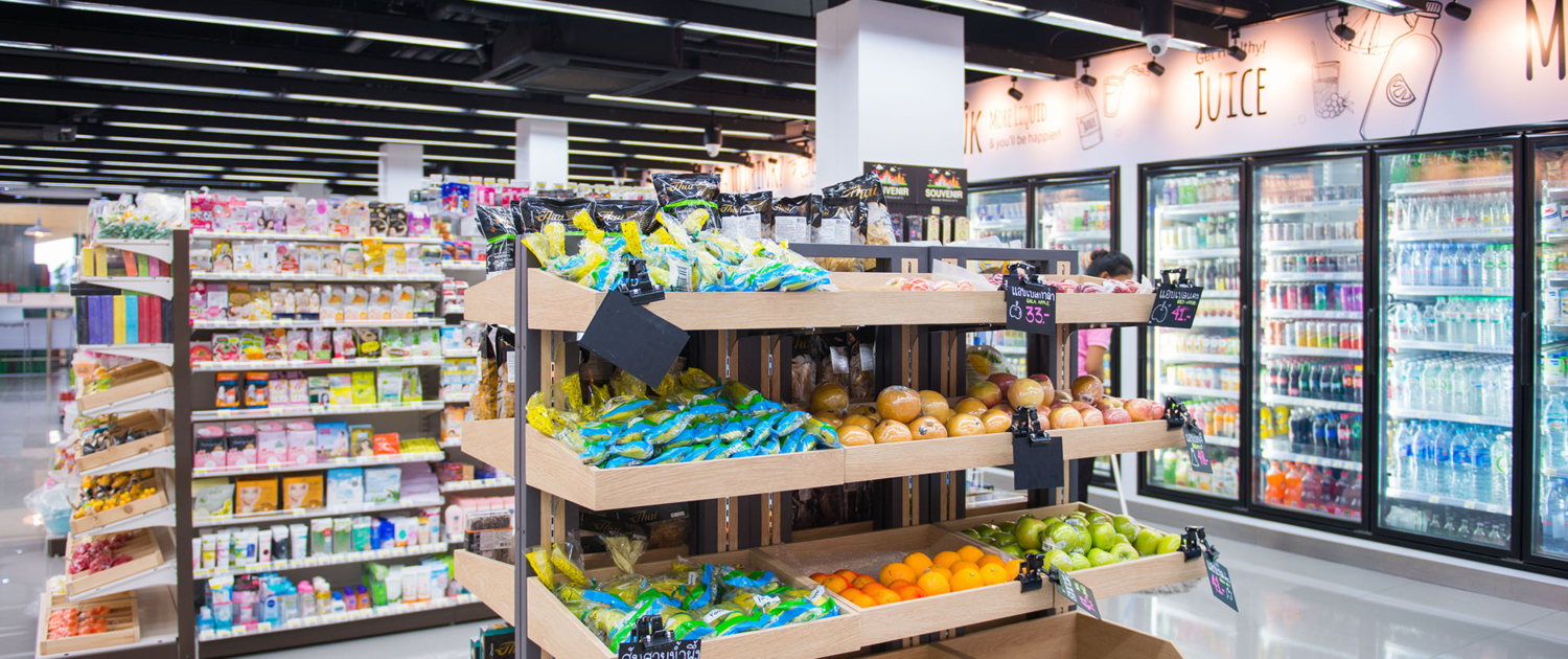 View Of Various Food Shelves In Store